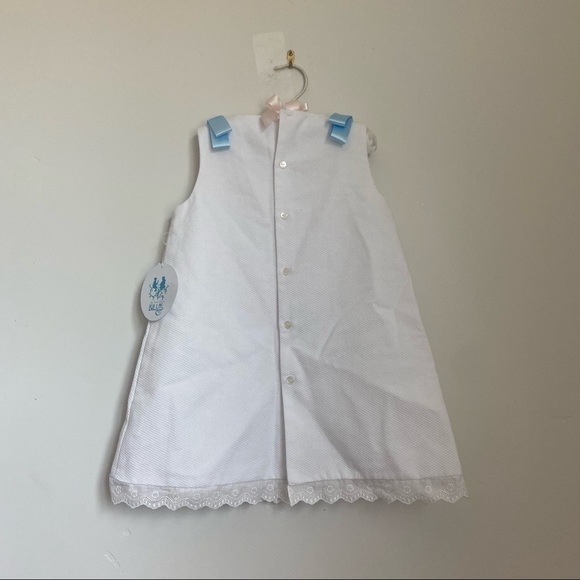 LOVELY WHITE DRESS W/LACE & BLUE RIBBON pique Luli & Me 4T NWT - Picture 6 of 6